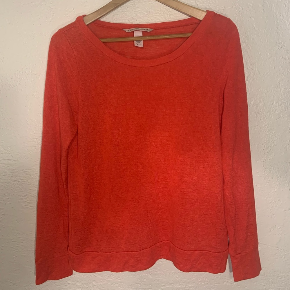 VICTORIA’S Secret Coral Lightweight Burnout Knit Long Sleeve Top Size XS